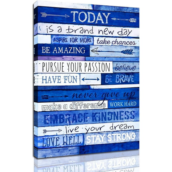 Inspirational Wall-Art - Positive Quotes Office Wall Decor - Blue Motivational Wall Art - Framed Canvas Wall Art For Bathrooms Size 12x16 Inches