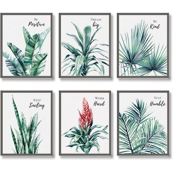 Inspirational Wall Art Print Set of 6 Tropical Botanical Leaves Wall Decor Plant Leaf Canvas Wall Art Set Pictures Motivational Wall Art Posters for Living Room (8"x10" UNFRAMED)