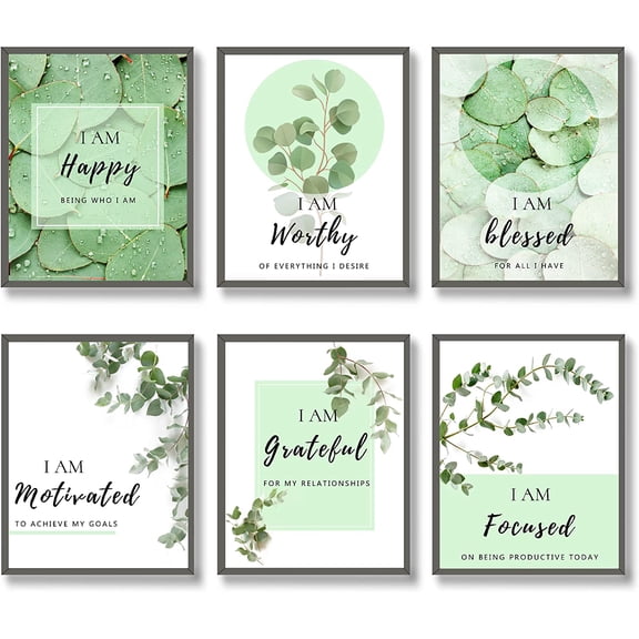 Inspirational Wall Art Print Set of 6 Tropical Botanical Leaves Wall Decor Sage Green Leaf Canvas Set Pictures Motivational Wall Art Posters for Living Room Bedroom Office (8"x10" UNFRAMED)