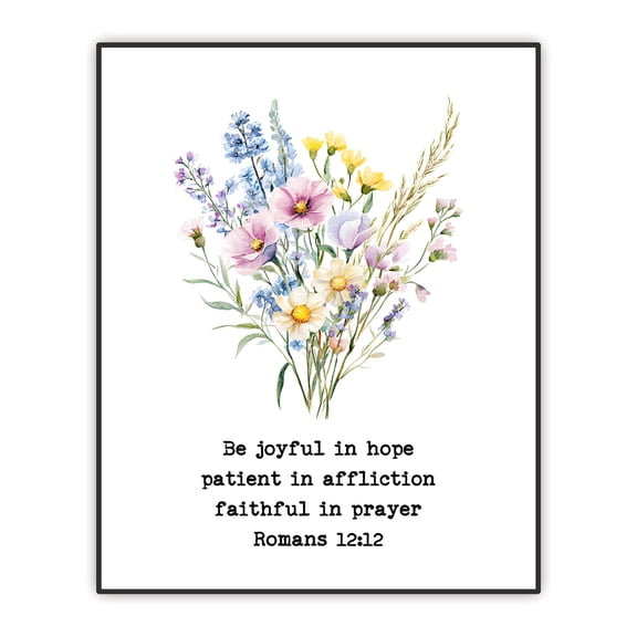 Christian Home Decor, Be Joyful, Romans 12:12, Floral Bible Verse Poster, Botanical Living Room Scripture Wall Decor, Minimal Wall Art, 8"x10" Unframed Print