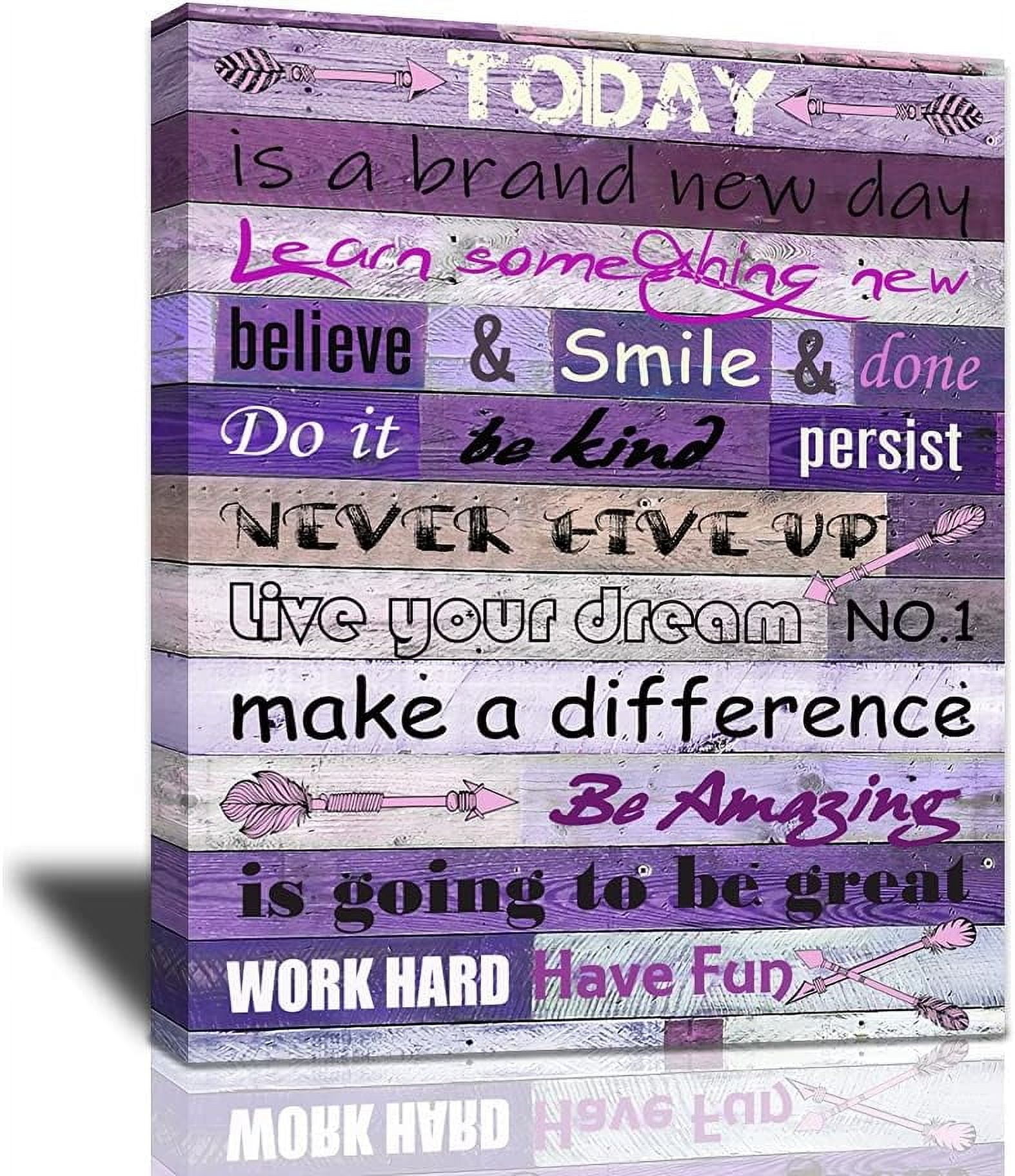 Purple Motivational Quote Canvas Wall Art with Wood Frame