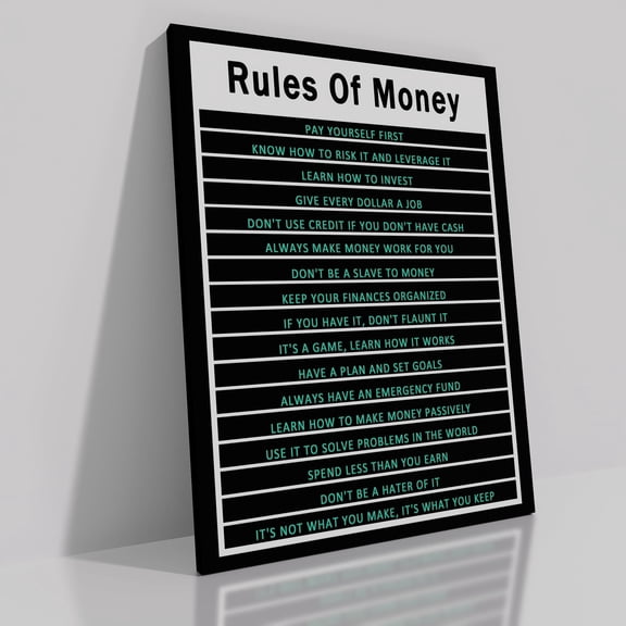 Inspirational Wall Art Rules Of Money Motivational Poster Quotes Wall Decor for Bedroom Bathroom Office Canvas Print Sign Art Decoration