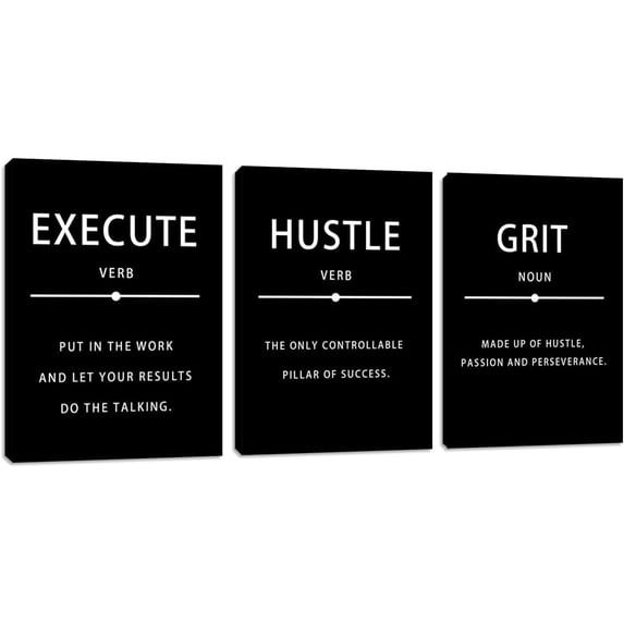 Inspirational Wall Art Set of 3, Minimalist Framed Wall Art Motivational Black Canvas Artwork Paintings, Positive Quotes Room Decor, Office Wall Posters for Living Room Bedroom Office 12"x16"x3