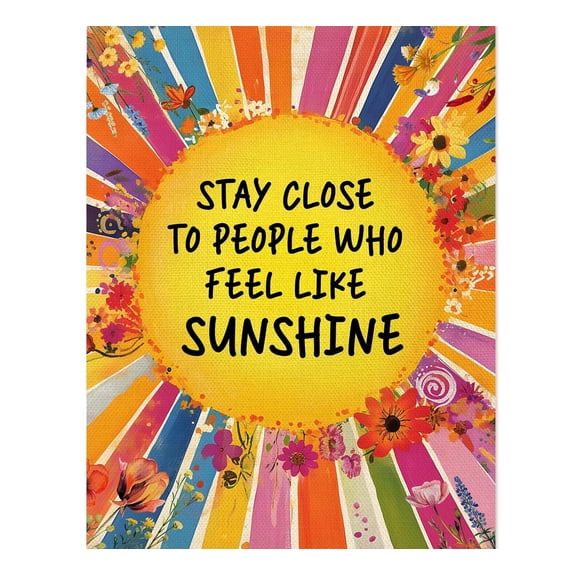 Inspirational Wall Art,Sunshine Quote Canvas Rainbow Floral Boho Wall Decor,Positive Poster for Office,Teen Girls Room,Classroom,Nursery