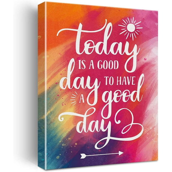 Inspirational Wall Art Today is a Good Day Quote Watercolor Canvas Painting Prints for Home Wall Decor Framed Motivational Artwork Gifts(12x15 Inch)
