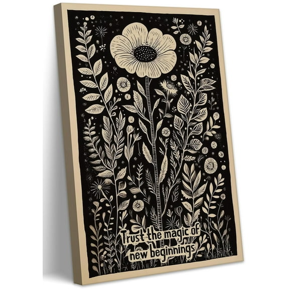 Inspirational Wall Art Vintage Black Flower Prints Painting Positive Affirmations Wall Decor Motivational Quote Wall Art New Beginnings Quotes Wall Decor For Office Living Room Bedroom
