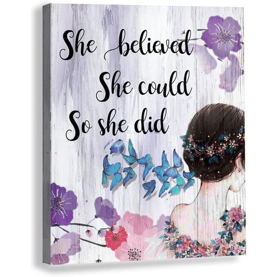 Inspirational Wall Art for Women Girls - She Believed She Could So She Did Motivational Quotes Framed Canvas Wall Art Print for Office Bedroom Living Room Classroom Wall Decor