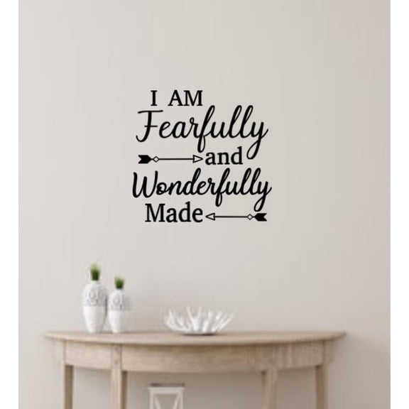 Inspirational Wall Decal 'I Am Fearfully and Wonderfully Made', Arrow Design, 23.4x22.3 inches, Black