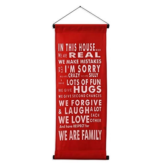 Inspirational Wall Decor Banner, Inspiring Quote Scroll, Affirmation Motivational Uplifting Message, Thought Saying Tapestry "In This House" Color: Bright Red