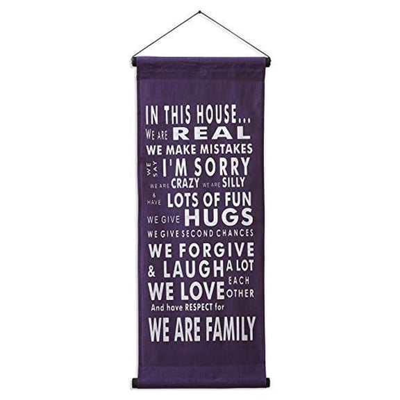 Inspirational Wall Decor Banner, Inspiring Quote Scroll, Affirmation Motivational Uplifting Message, Thought Saying Tapestry "In This House" Color: Purple