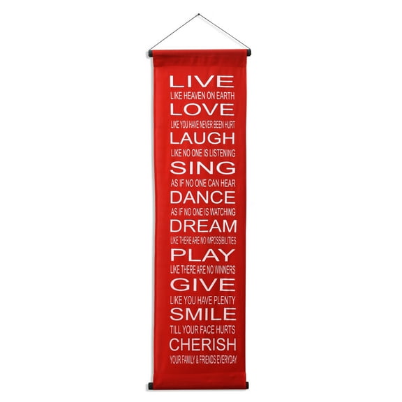 Inspirational Wall Decor Banner, Inspiring Quote Scroll, Affirmation Motivational Uplifting Message, Thought Saying Tapestry Live, Love, Laugh, Sing Color: Bright Red