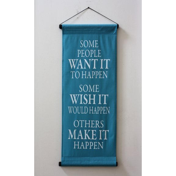 Inspirational Wall Decor Banner, Inspiring Quote Scroll, Motivational Message, Thought Saying Tapestry Want It, Wish It, Make It 32" x 14" - Bright