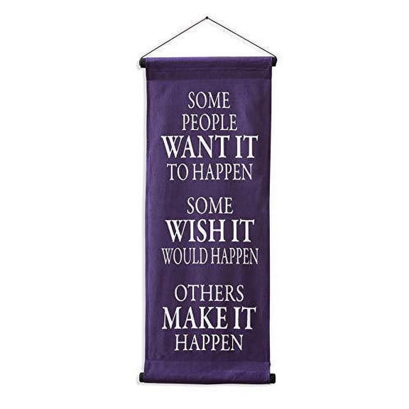 Inspirational Wall Decor Banner, Inspiring Quote Scroll, Motivational Message, Thought Saying Tapestry Want It, Wish It, Make It 32" x 14" - Purple