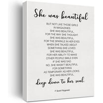 Inspirational Wall Decor She Was Beautiful F. Scott Fitzgerald Quote Canvas Painting Prints for Home Dining Room Living Room Wall Decor Framed Artwork Gifts(12x15 Inch)