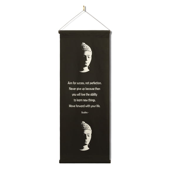 Inspirational Wall Decor "Buddha - Aim For Success" Banner, Inspiring Quote Hanging Scroll, Affirmation Motivational Uplifting , Thought Tapestry Color: Black