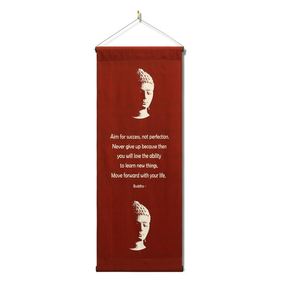 Inspirational Wall Decor "Buddha - Aim For Success" Banner, Inspiring Quote Hanging Scroll, Affirmation Motivational Uplifting , Thought Tapestry Color: Red