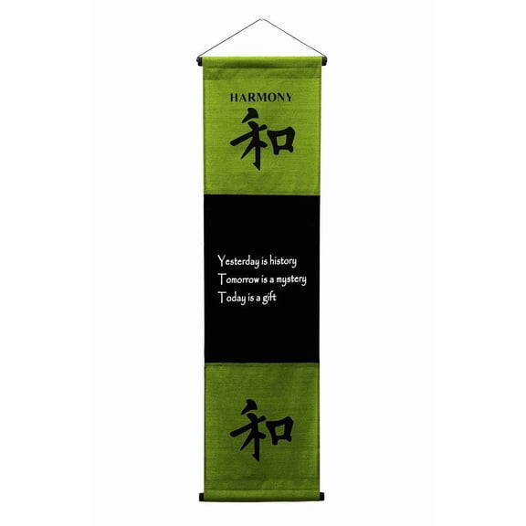 Inspirational Wall Decor "Harmony" Banner Large, Inspiring Quote Wall Hanging Scroll, Motivational Art, Thought Saying Tapestry Green - 47" x 14"