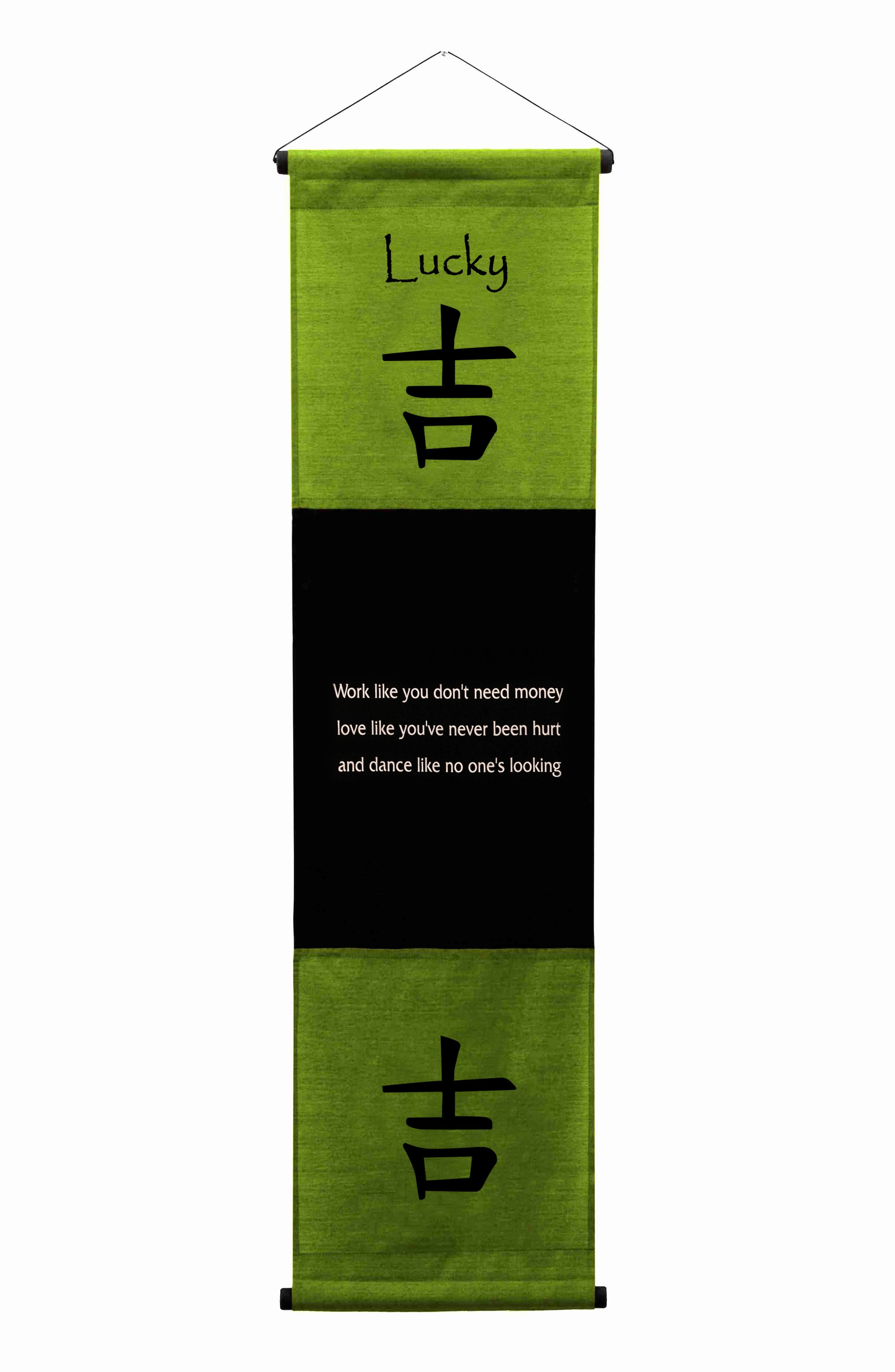 Green Cotton Inspirational Wall Hanging Scroll with Quote