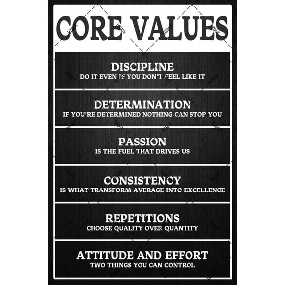 Inspirational Wall Decor Metal Tin Sign Core Values Home Decor for Office Living Room Bedroom Workplace Motivational Picture Print Gift 8x12 Inch
