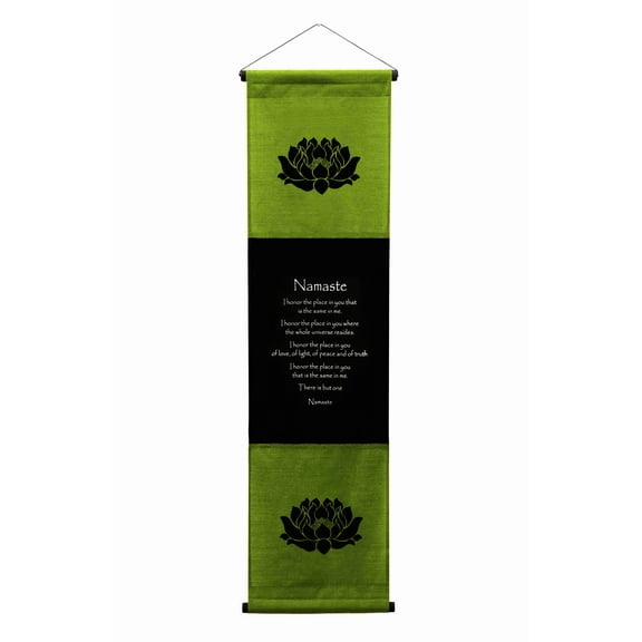 Inspirational Wall Decor Namaste Banner Art, Inspiring Quote Wall Hanging Scroll, Motivational Message, Thought Saying Tapestry Green - 48" x 14"