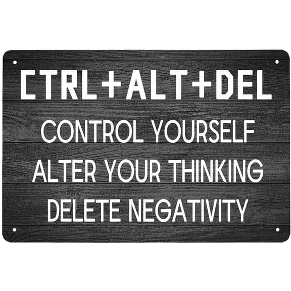 Inspirational Wall Decor for Office, CTRL+ALT+DEL Metal Tin Sign 12x8 Inch Rustic Wall Hanging Decor Positive Saying Quote Sign Wall Art for Home Office Living Room