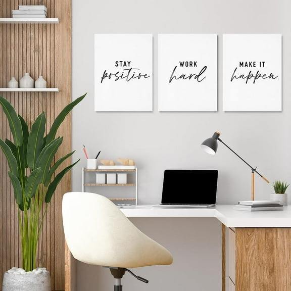 Inspirational Wall Decor Stay Positive,Work Hard,Make it Happen Wall Art Set of 3,Inspirational Prints,Work Hard Sign for Office Decor, Dorm decor Motivational Wall Decor Positive Gifts 12"x16"