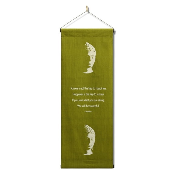 Inspirational Wall Hanging Scroll "Buddha - Success Is Not The Key To Happiness" Banner, Inspiring Quote, Motivational Uplifting, Thought Tapestry Color: Green