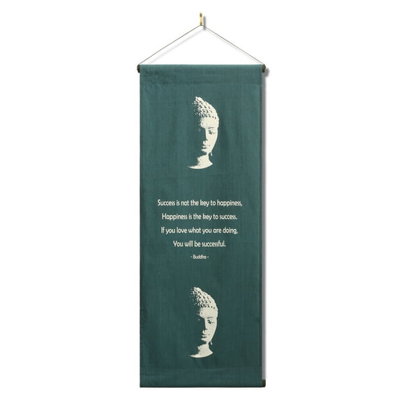 Inspirational Wall Hanging Scroll "Buddha - Success Is Not The Key To Happiness" Banner, Inspiring Quote, Motivational Uplifting, Thought Tapestry Color: Blue