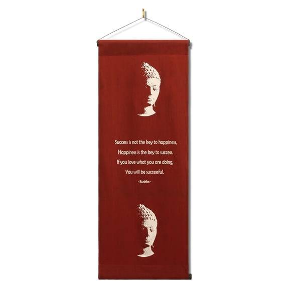 Inspirational Wall Hanging Scroll "Buddha - Success Is Not The Key To Happiness" Banner, Inspiring Quote, Motivational Uplifting, Thought Tapestry Color: Red
