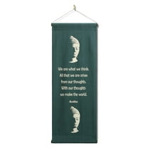 Inspirational Wall Hanging Scroll, "Buddha - We Are What We Think" Banner, Inspiring Quote Affirmation Motivational Uplifting Thought Saying Tapestry Color: Blue