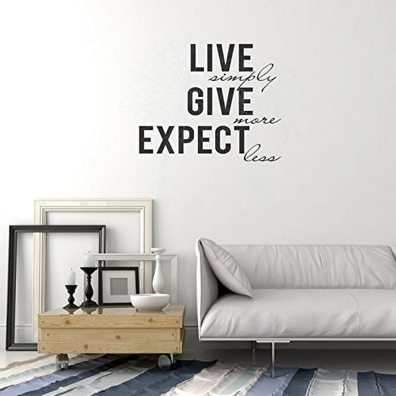 Inspirational Wall Quotes, Live Simply Give More Expect Less Vinyl Decal Stickers, Black, 23x19