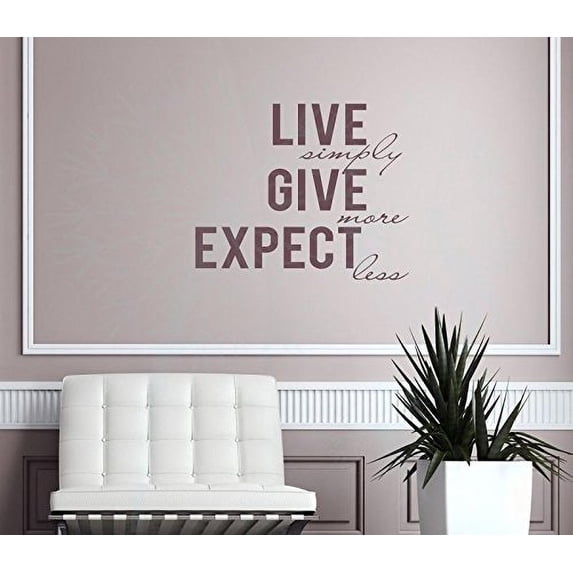 Inspirational Wall Quotes, Live Simply Give More Expect Less Vinyl Decal Stickers, Eggplant, 23x19