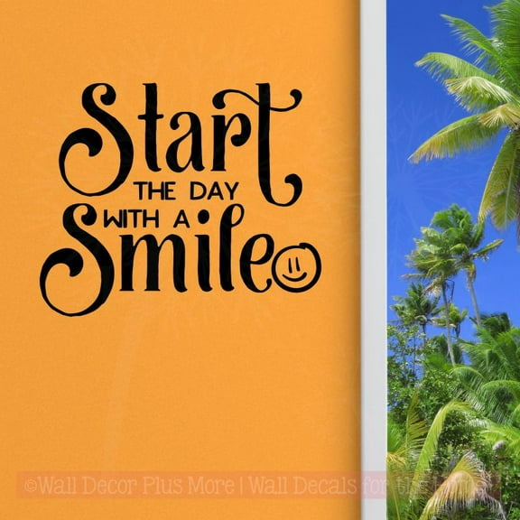 Inspirational Wall Quotes Start Day With A Smile Vinyl Decor Stickers Decal 23x19-Inch Black