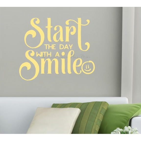 Inspirational Wall Quotes Start Day With A Smile Vinyl Decor Stickers Decal 23x19-Inch Buttercream