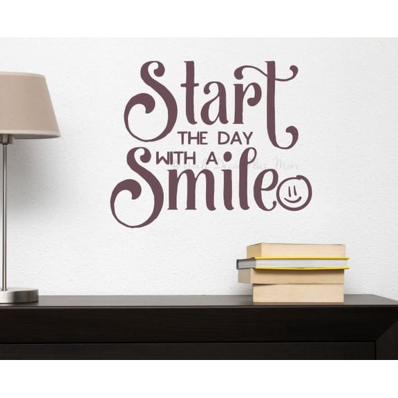 Inspirational Wall Quotes Start Day With A Smile Vinyl Decor Stickers Decal 23x19-Inch Eggplant