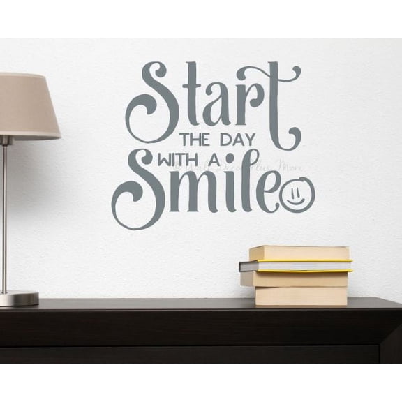 Inspirational Wall Quotes Start Day With A Smile Vinyl Decor Stickers Decal 23x19-Inch Storm Gray