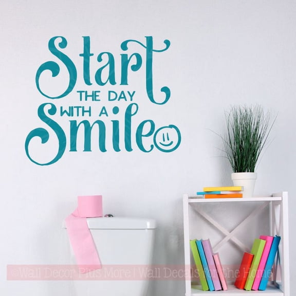 Inspirational Wall Quotes Start Day With A Smile Vinyl Decor Stickers Decal 23x19-Inch Teal