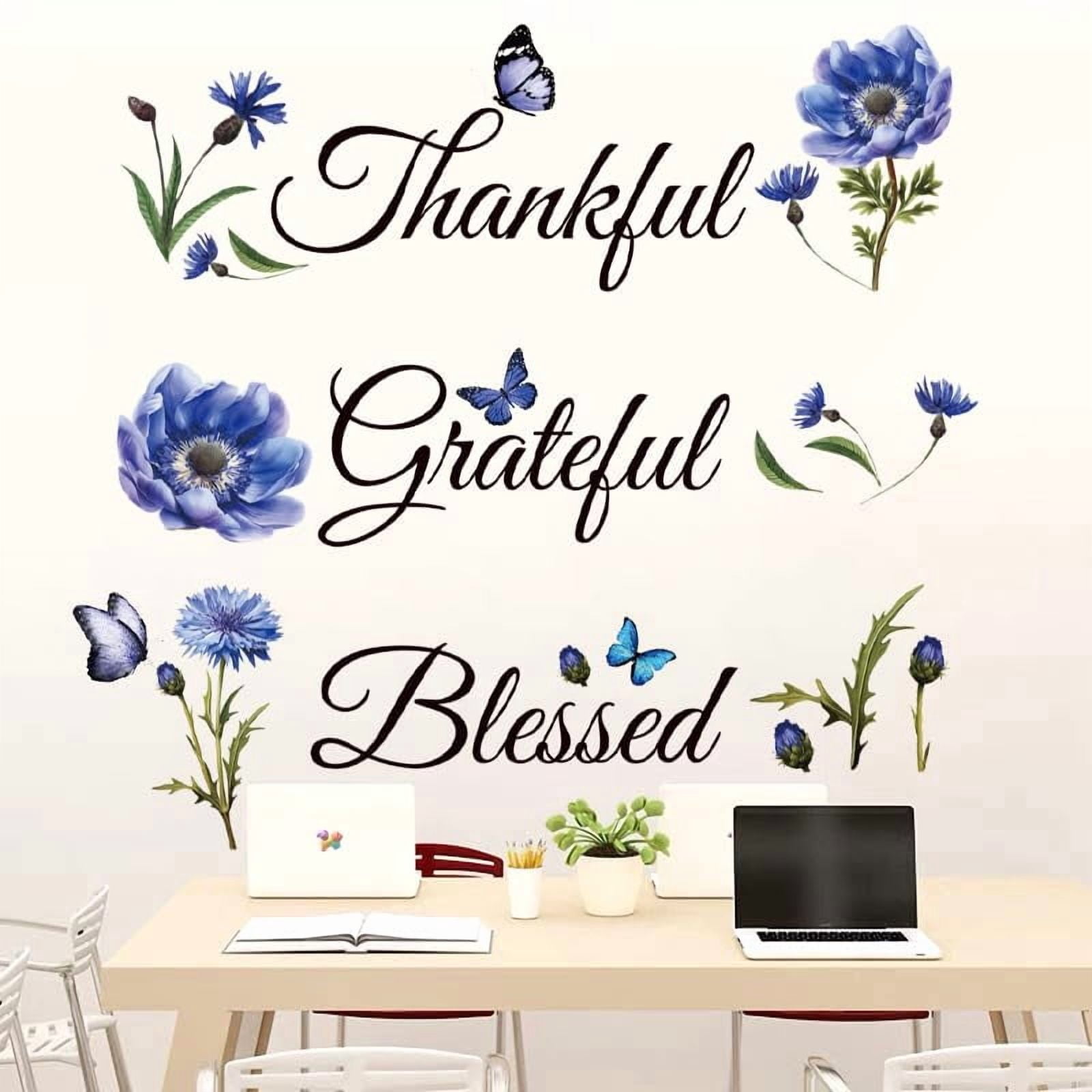 Inspirational Wall Sticker Quotes Grateful Thankful Blessed Flower ...