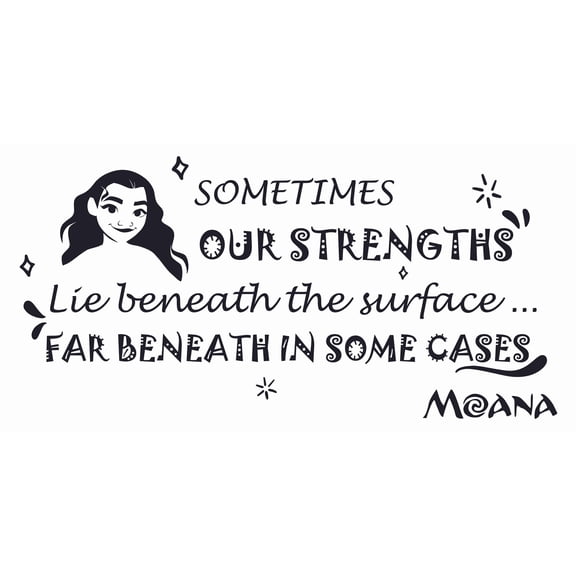 Inspirational Walt Disney Movie Moana Wall Decal Quote - Sometimes Our Strengths Lie Beneath The Surface Far Beneath In Some Cases | 10" x 20" DIY Vinyl Adhesive Stick And Peel Home Decoration Sticker