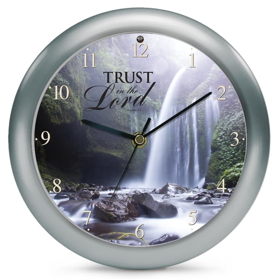 Inspirational Waterfall Trust Silver Tone 8 inch Three Hymn Sound Clock