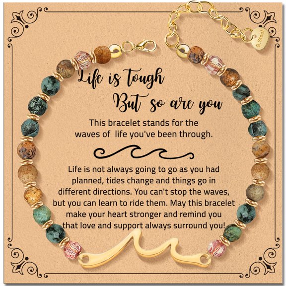Inspirational Wave Bracelet for Women – Healing Natural Stone Jewelry, Gift for Mom, Daughter, Sister, Friend, Bestie, Grandma, Birthday, Christmas, Graduation