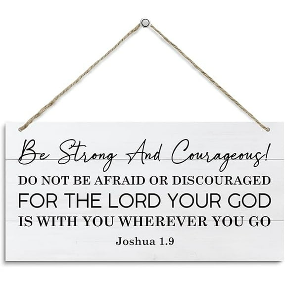 Inspirational Wood Sign Christian Home Decor Scripture Joshua 1.9 Sign Be Strong And Courageous Sign, Decorative Hanging Wall Plaque Decor Sign Bible Verse Decor Motivational Home Office Decor