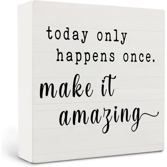 Inspirational Wooden Box Sign, Motivational Desk Decor, Rustic Farmhouse Decor, Positive Wood Box Sign Plaque For Office Home Shelf, 5x5 Inches