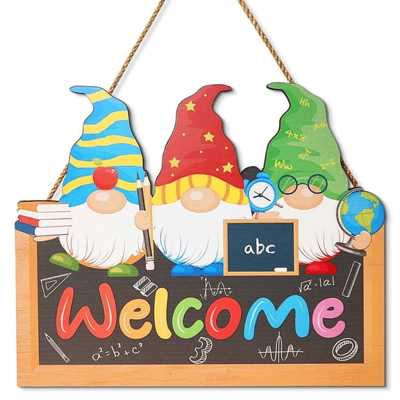 Inspirational Wooden Gnomes Welcome Sign - Room Decor, New Hanging Door Sign with Ropes for Farmhouse Outdoor Room Decor, Back to School Decoration, Classroom Wall Art, Medium