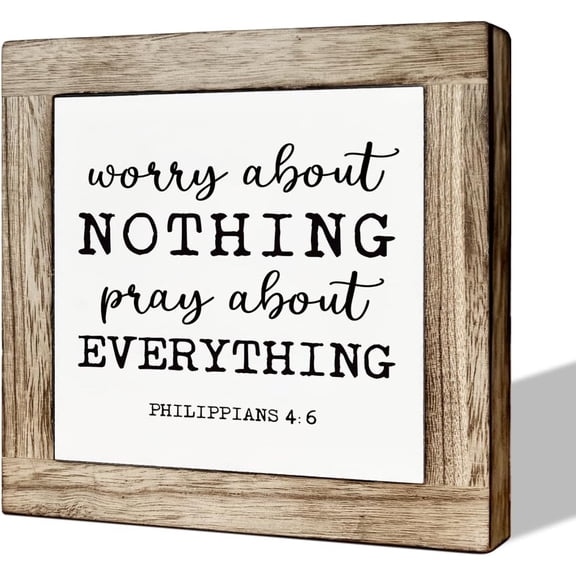 Inspirational Wooden Plaque, Bible Verse Artwork Wooden Box Sign, Relief Wood Sign for Home Bedroom Decor, Christian Gift for Women Men, Worry About Nothing Pray about Everything Sign