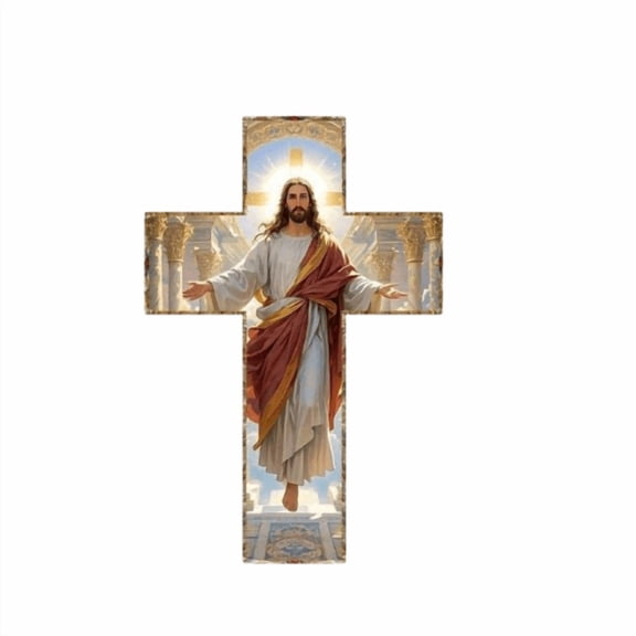 Inspirational Wooden Plaque with Gold-Edged Cross and Gods Arms Message, Decorative Hanging Sign for Wall Door, Spiritual Decor for Faith-Based Home Office Encouragement
