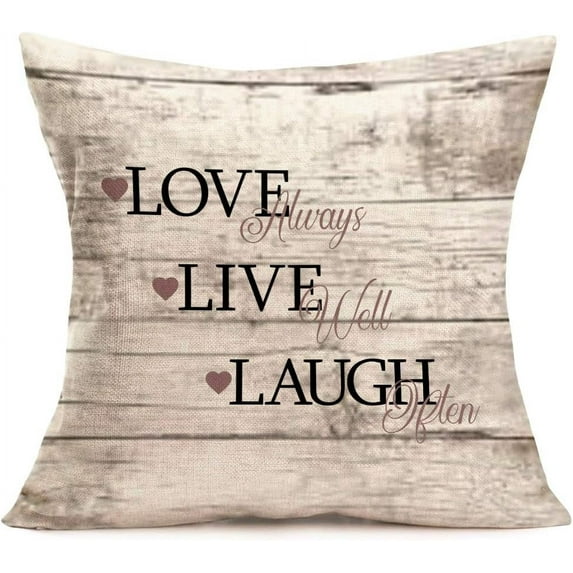 Inspirational Words Home Sofa Decorative Throw Pillow Cushion Covers Live Laugh Love Wood Letter Pillow Cases Cotton Linen Standard 18x18 Inches