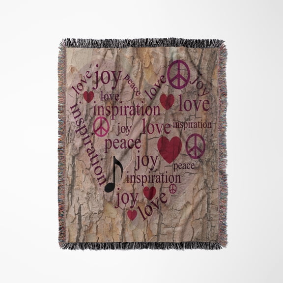 Inspirational Words On A Tree- Peace, Love, Joy, Woven Blanket