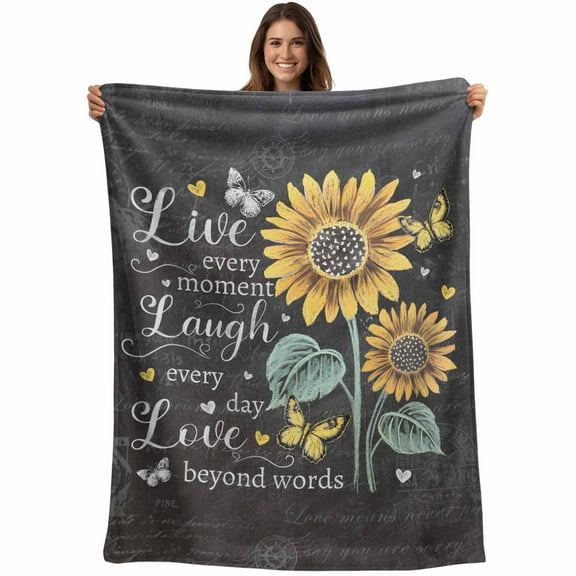 Inspirational Words Sunflower Throw Blankets, Farmhouse Vintage Floral Soft Fleece Blanket Decorative for Home Sofa Couch Chair Living Bedroom, 30x40 Inches,