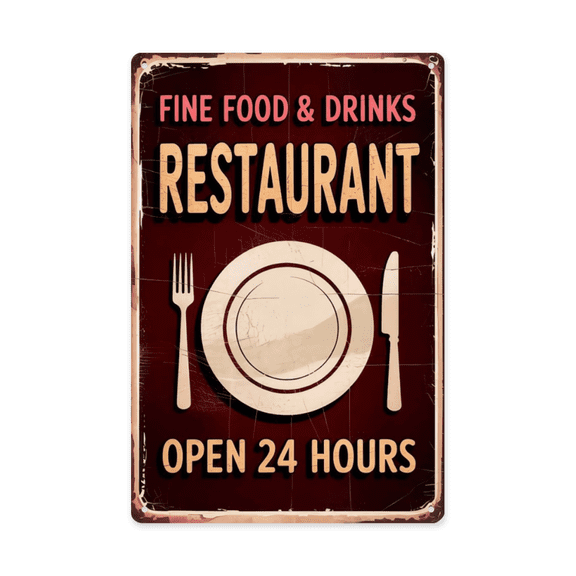 Inspirational quote wall decor featuring Fine Food Drinks Open Hours Metal Tin Sign Restaurant Decor Cafe Perfect For Hanging In Bistros With Rustic Finish Food 8x12 inch metal sign for living room